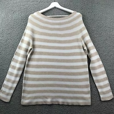 VINEYARD VINES Women's Size MEDIUM Tan White Stipe Long Sleeve Pullover Sweater • $11.99