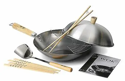 £35.88 • Buy Ken Hom Classic 31cm Carbon Steel Wok 10 Piece Set Lid Stir Fry Pan