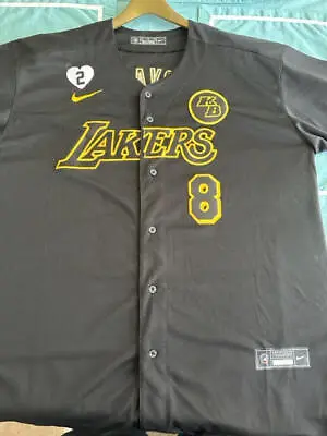 L A Lakers Kobe Bryant/Gigi #2 Heart Patch #8/#24 NBA Button Black Jersey • $68.24