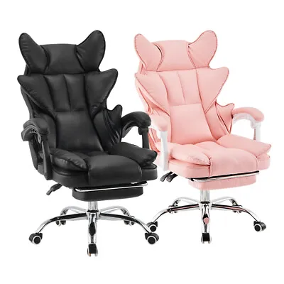 Racing Gaming Chair W/ Arm Faux Leather Gamer Recliner Home Office Black Pink • £79.99