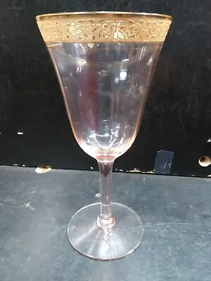 Pink Depression Glass Stemware Cocktail Glass Gold Trim Edge Wine Glass Vintage • $39.63