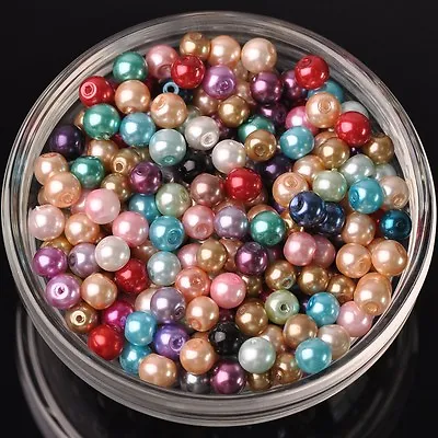 4mm/6mm/8mm Round Pearl Glass DIY Loose Spacer Beads Wholesale Lot • $1.99