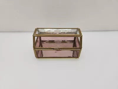 Vintage Small Glass Brass & Mirror Jewelry Trinket Box Etched Flower  • $14.84