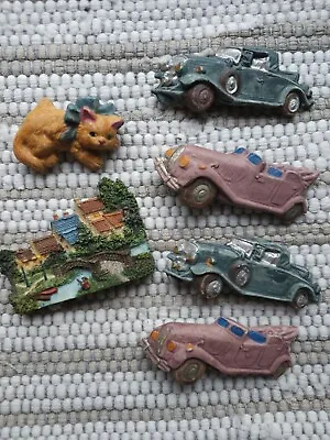 Vintage Ceramic Magnet Lot Cat Cars Thomas Kincade Village  • $11.97