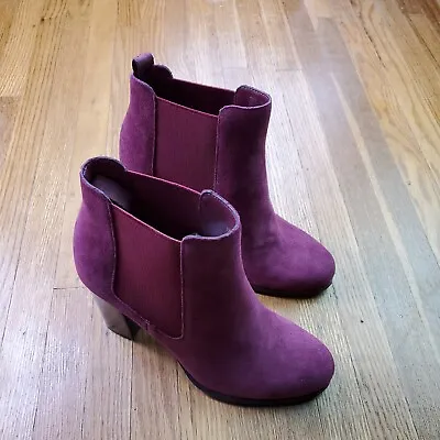 Michael Kors Lottie Chelsea Boots Womens Sz 6 Booties Dark Berry Suede (KZ2) • $59.59