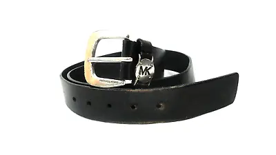 MICHAEL KORS Womens Leather Belt W/ MK Cutout Logo Disc Black Size XL • $16.95
