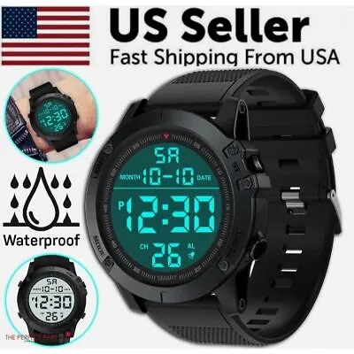 Waterproof Digital Sports Watch Military Tactical LED Backlight Wristwatch Men • $6.98