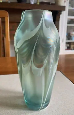 Vintage 1976 - Vandermark Pulled Feather Iridescent Vase -Smarr - 8 3/4  T • $165