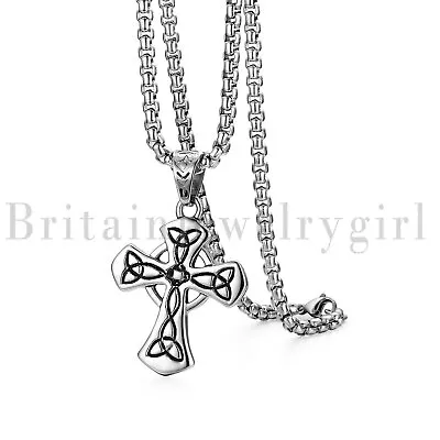 Handmade Irish Celtic Knot Cross Pendant Stainless Steel Necklace For Men Women • $10.99