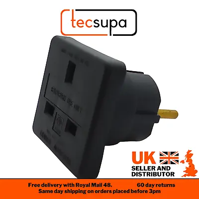 £5.49 • Buy New European 2 Pin Plug To UK 3 Pin Socket Travel Adaptor EU To UK Black