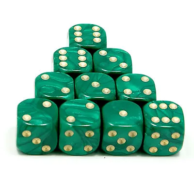 10 Of Green Pearl Dice  - Six Sided Spot Dice Size 16mm - D6 RPG Wargaming  • £2.24