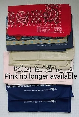 Vtg BANDANA HANDKERCHIEF LOT COTTON USA Blue Trunk Up Paris Tan & Red SW Print • $24