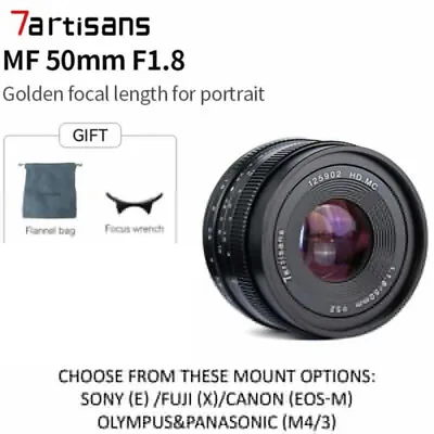 7artisans 50mm F1.8 PortraitMF Prime Lens For EOS-M/E/X/Micro4/3 FUJI FX Cameras • £59.40