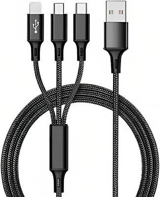 3 In1 Multi Head USB Charger Charging Cable For Most Devices - 5 Colours • £2.87