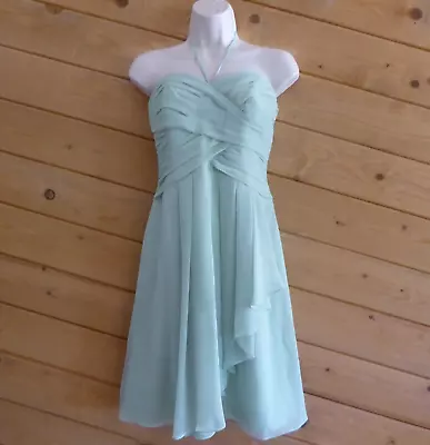 David's Bridal Mint Green Chiffon Halter Strapless Party Evening Pleated Dress 6 • $55.99