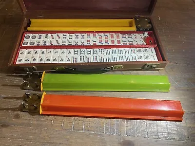 Vtg CARDINAL MAH JONG Jongg Set Bakelite (4) Racks 166 Tiles Case READ • $159