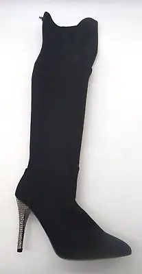 Nina Rocklin Black Fabric Over Knee Glam High Heel Woman's Boots Size 6M • $27.99