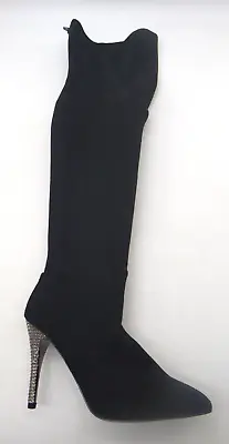 Nina Rocklin Black Fabric Over Knee Glam High Heel Woman's Boots Size 7M / 37 EU • $34.99