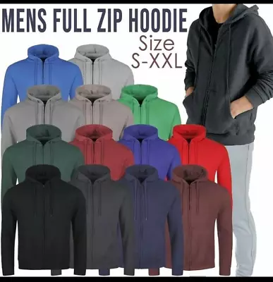 Mens Full Zip Up Plain Hooded Sweatshirt Hoodie Adult Fleece Zipper Hoody Top UK • £10.75