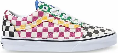 Vans Old Skool Glitter Check Multi White Womens Canvas Trainers • $131.99