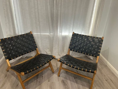 $1100 • Buy Lounge Room Chairs 2 X Designer Barnaby Lane Tanner Leather & Timber Armless