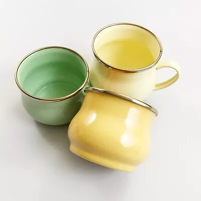 MACKENZIE CHILDS Victoria & Richard Enamel Mug Cups Set Of 3 Pastel Spring • $99.99