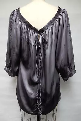 Women's Gray Silk Satin Tie Dye Blouse 3/4 Sleeve Chicago Designer Size L BOHO • $80