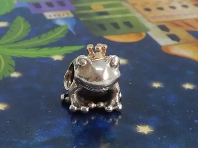 Pandora Silver Frog Prince Fantasy Animal Bead With 14K Gold Crown - 791118 • £45
