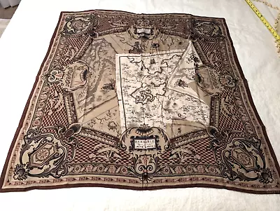 VTG Ellen Tracy Barbarie Carte Du Voyage Silk Scarf 34 X 33 Brown Pink Beige Map • $12