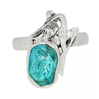 Fairy - Natural Neon Blue Apatite Rough 925 Silver Ring Jewelry S.7 CR14807 • $5.06