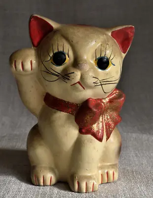 12.5cm (4.9 ) Japanese Antique Ceramic Maneki Neko Figure Right Hand W/ Coins • $189.99