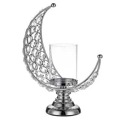 $28.45 • Buy Moon Shaped Crystal Pillar Candle Holder Tealight Holder With Glass Cover