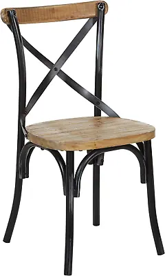 Somerset X-Back Antique Style Metal Dining Chair With Hardwood Seat Rustic Waln • $119.99