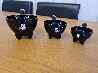 Joie Meow Set Of 3 Black Cat Stackable Measuring Cups-BPA Free-Dishwasher Safe. • £4