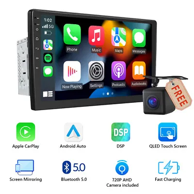 $109.82 • Buy 10.1  Double Din Car Stereo With Apple Carplay & Android Auto Play MP5 Radio+Cam