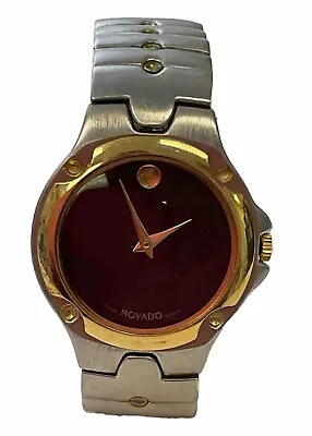 Movado Musuem Black Face Stainless & Gold Watch 1043262 Working HO304 • $145.95