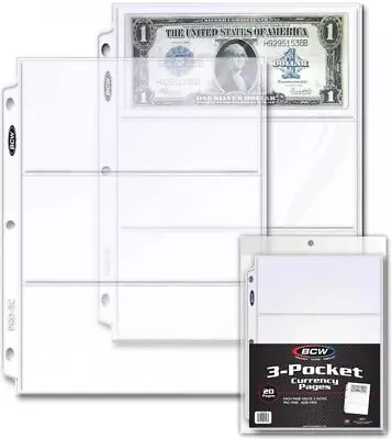 Pro 3-Pocket Currency Page - 20 Ct | Archival Quality Toploader Pockets Hig... • $13.65