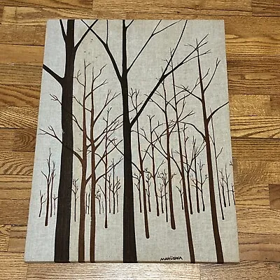 MARUSHKA Textile Fabric Screen Print Tan Brown Forest Trees 24x18 • $65