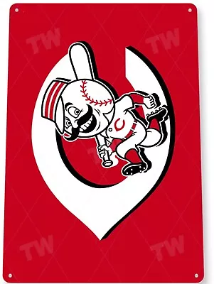 Tin Sign Vintage Cincinnati Reds Retro Logo Metal Wall Art Baseball Mascot Sign • $19.90