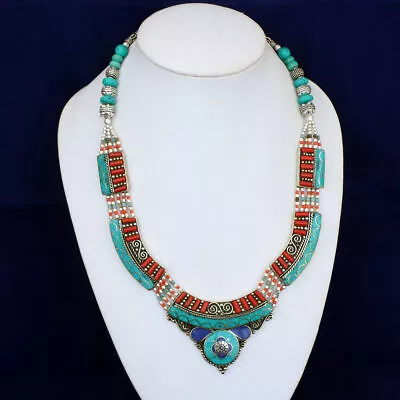 Necklaces For Women Asian Jewelry Native Inspired Lapis Turquoise Coral Jewelry • $58.62