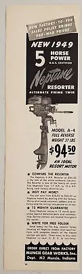 1949 Print Ad Neptune Resorter 5-HP Model A-4 Outboard Motors MuncieIndiana • $12.85