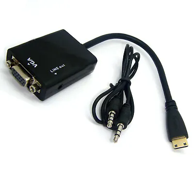 Mini HDMI To VGA HDTV Video Converter Adapter Cable 3.5 Audio Cable 1080P PC • $10.65