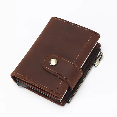 Retro Men Wallet Genuine Leather RFID Credit Card Case Trifold With Coin Pocket • $2.99