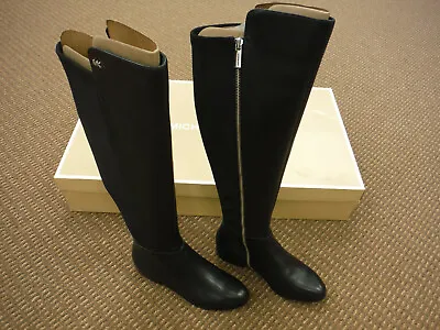 New Michael Kors Bromley Flat Black Leather Stretch Boot 40F9B0FBEL Size 5 M • $69.96