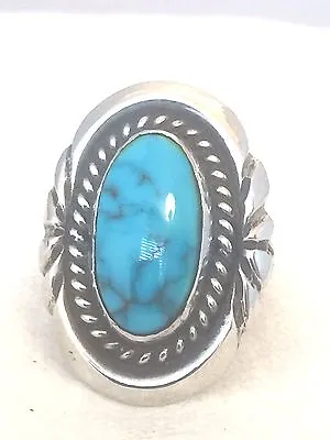 Native American Navajo Ring  Size 5.75Turquoise Sign MH Vintage Sterling Silver • $88