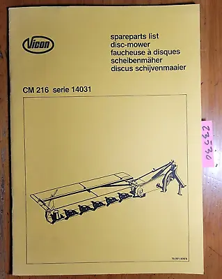 $20 • Buy Vicon CM216 Series 14031 Disc Mower Parts Manual 70.001.836/9