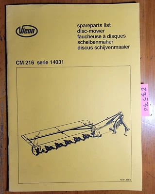 $20 • Buy Vicon CM216 Series 14031 Disc Mower Parts Manual 70.001.836/9