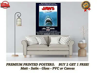 JAWS Classic Shark Movie Large Poster Art Print Gift A0 A1 A2 A3 A4 Maxi • £5.78