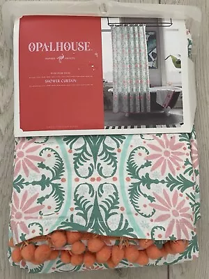 Opalhouse Target 72” Cotton Medallion Pom Pom Shower Curtain Coral Mint Pink New • $22.87