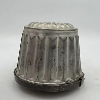 Antique Tin Pudding Mold GALVANIZED Steam Cake Jello Mold Bundt MADE IN GERMANY • $40.45